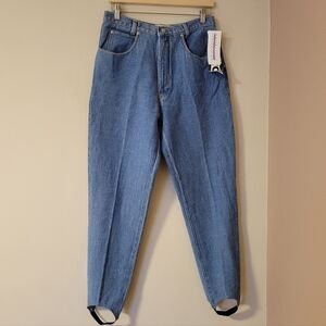 Vintage NWT 90s Stirrup Jeans High Rise Tapered Leg Stretch Medium Wash Denim 29